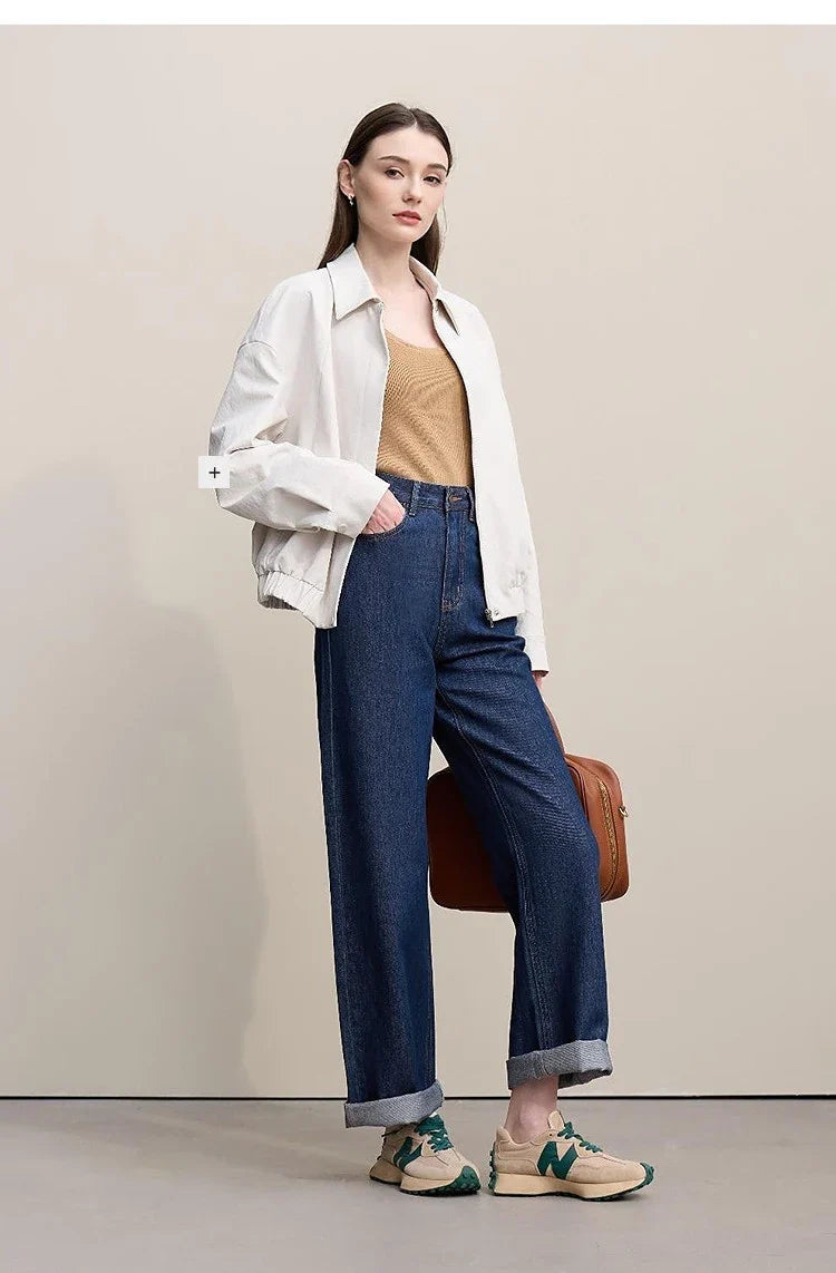 Women's Jeans 2026 Spring New Casual Letter Embossed Cotton Denim Trousers Women's Retro Versatile Straight Pants 12641115