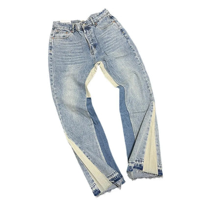 Denim Bell-bottoms Washed And Worn Patchwork Jeans