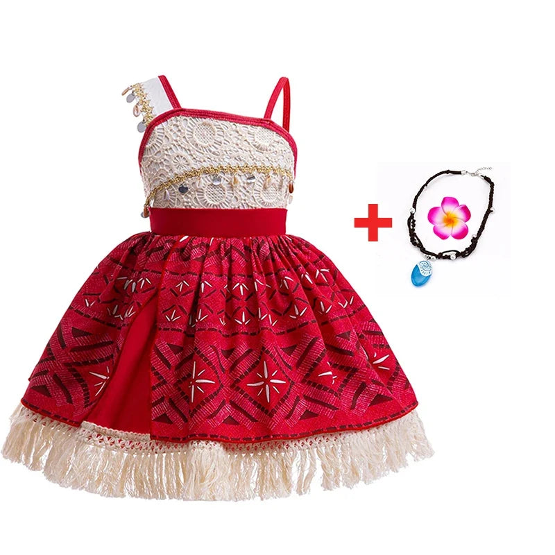 New Moana Dress Costumes Kids Girl Cosplay Toddler Movie Ocean Adventure Infant Frock Halloween Party With Chick Clothes