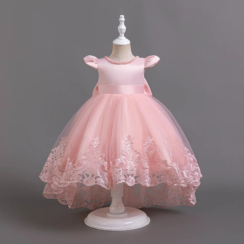 Girls Flower Embroidery Party Dresses Kids Summer Formal Holiday Birthday Gown Kids Trailing Evening Princess Clothes 1-6