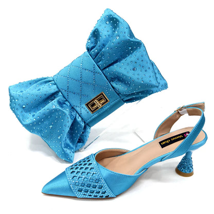 2025 New Summer Collection Stylish Italian Women’s Shoes and Bag Set in Gold Colour - Comfortable Mid Heels With Rhinestones