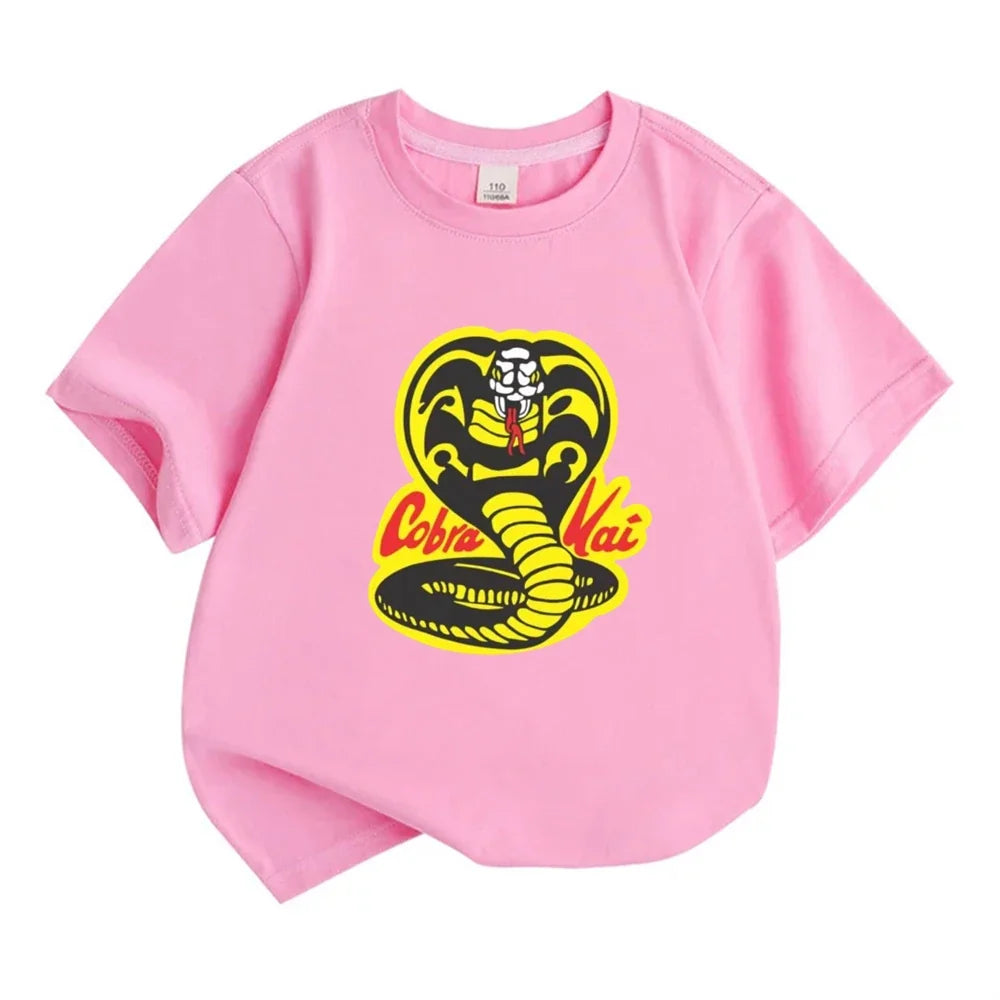 Summer T-Shirt + Shorts Anime Snake Print Boy Black Girl Sets T-Shirt Kids Tops Casual Tees Round Neck Short-Sleeved Top