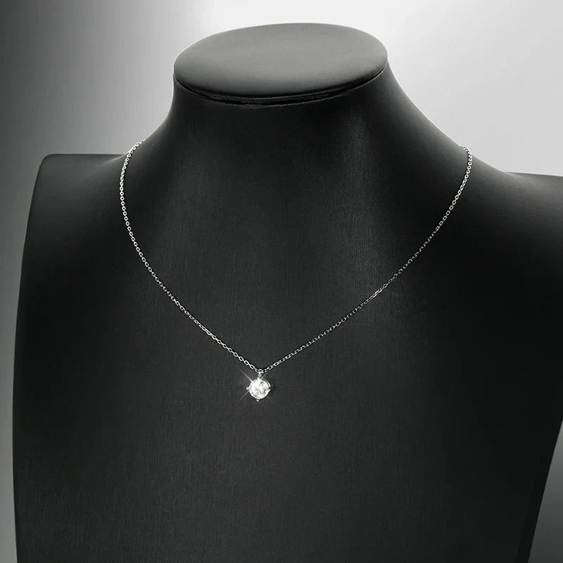 0.3-3CT D Color Moissanite Necklace for Women Classic 4-claws Pendant Sparkling S925 Sterling Silver Lab Diamond Chain