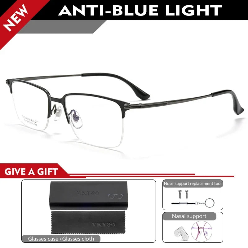 Pure Titanium Half Frame Business Eyeglasses Frames Anti-blue Light Reading Glasses Men's Customized Prescription X15119B
