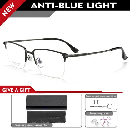 Pure Titanium Half Frame Business Eyeglasses Frames Anti-blue Light Reading Glasses Men's Customized Prescription X15119B