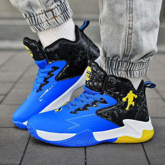Fashion Basketball Shoes for Kids High-top Sneakers Children Casual Sports Shoes Ankle-protected Anti-slippery Gym Trainers Boys