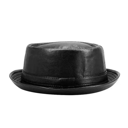 Men and Women Black Leather Fedora Hat Vintage Style Jazz Hat for Autumn & Winter Fashion, Handmade Trilby Hat