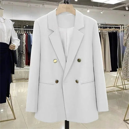 Blazer Woman Autumn Spring Long Sleeve Double Breatsed Lapel Loose Coat Slim Casual Jackets Office Ladies Vintage Blazers