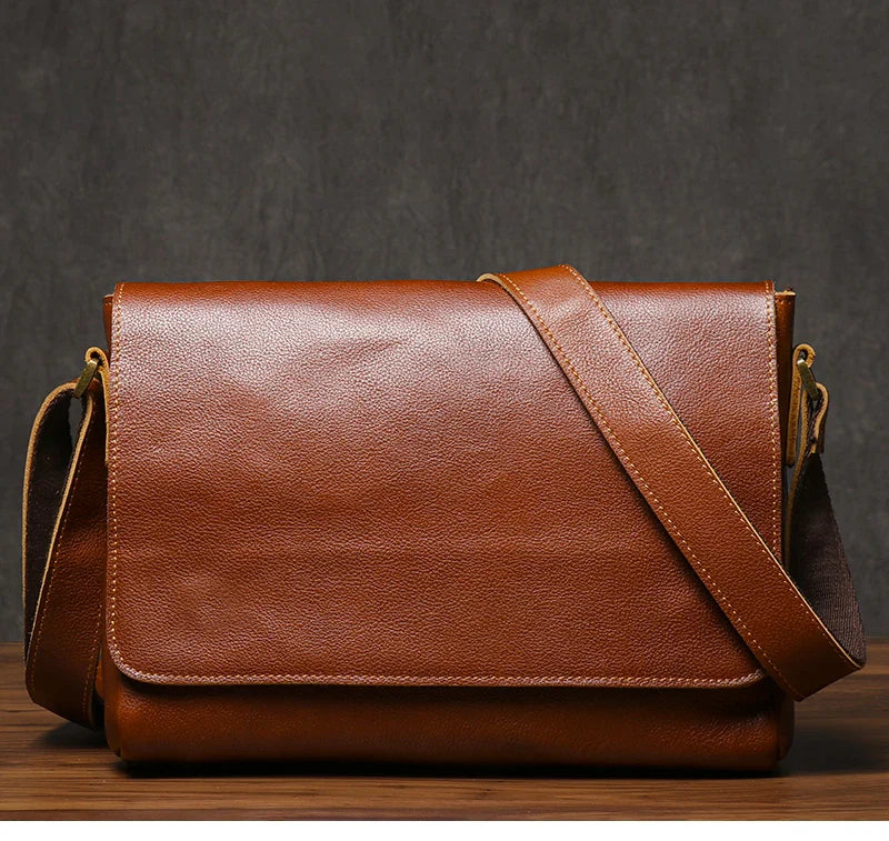 Men's High Quality Genuine Leather Shoulder Bag Vintage Flap Crazy Horse Cowhide Messenger Bag Daily Casual Crossbody Bags