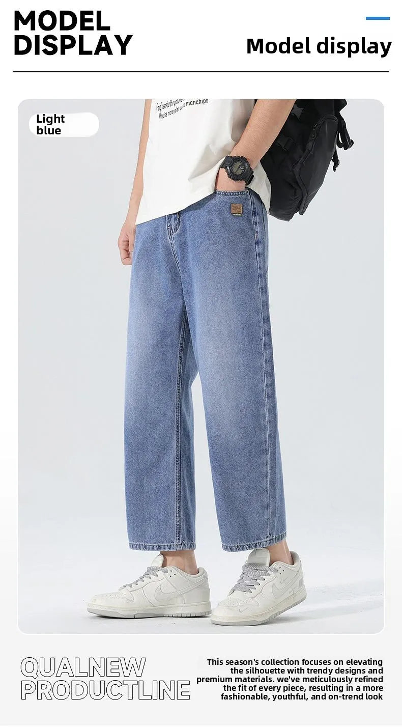 High Streets Spring Summer Men's Jeans American Retro Baggy Wide Leg Denim Pants Loose Solid Cotton Jeans Male Trendy Trousers