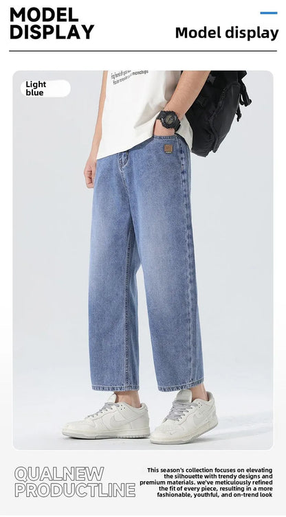 High Streets Spring Summer Men's Jeans American Retro Baggy Wide Leg Denim Pants Loose Solid Cotton Jeans Male Trendy Trousers
