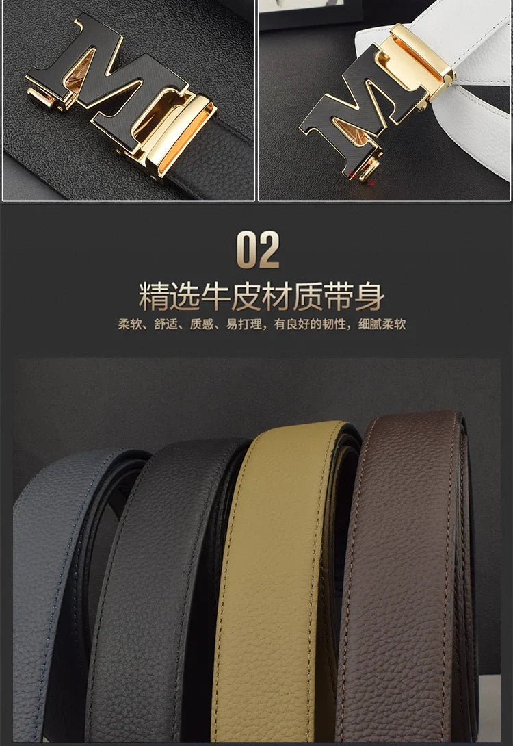 High Quality Designers Letter M White Leather Belt Men Luxury Famous Young Men Cowhide  Brand Jeans Relaxed Jeans Mode Man Belt