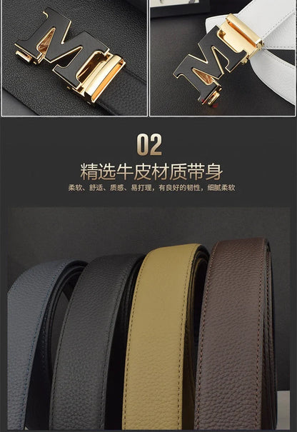 High Quality Designers Letter M White Leather Belt Men Luxury Famous Young Men Cowhide  Brand Jeans Relaxed Jeans Mode Man Belt
