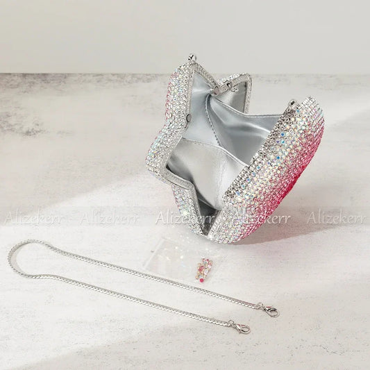 Star Shaped Crystal Evening Bags Women 2024 Boutique Gorgeous Gradient Colour Diamond Mini Clutch Purses Wedding Party