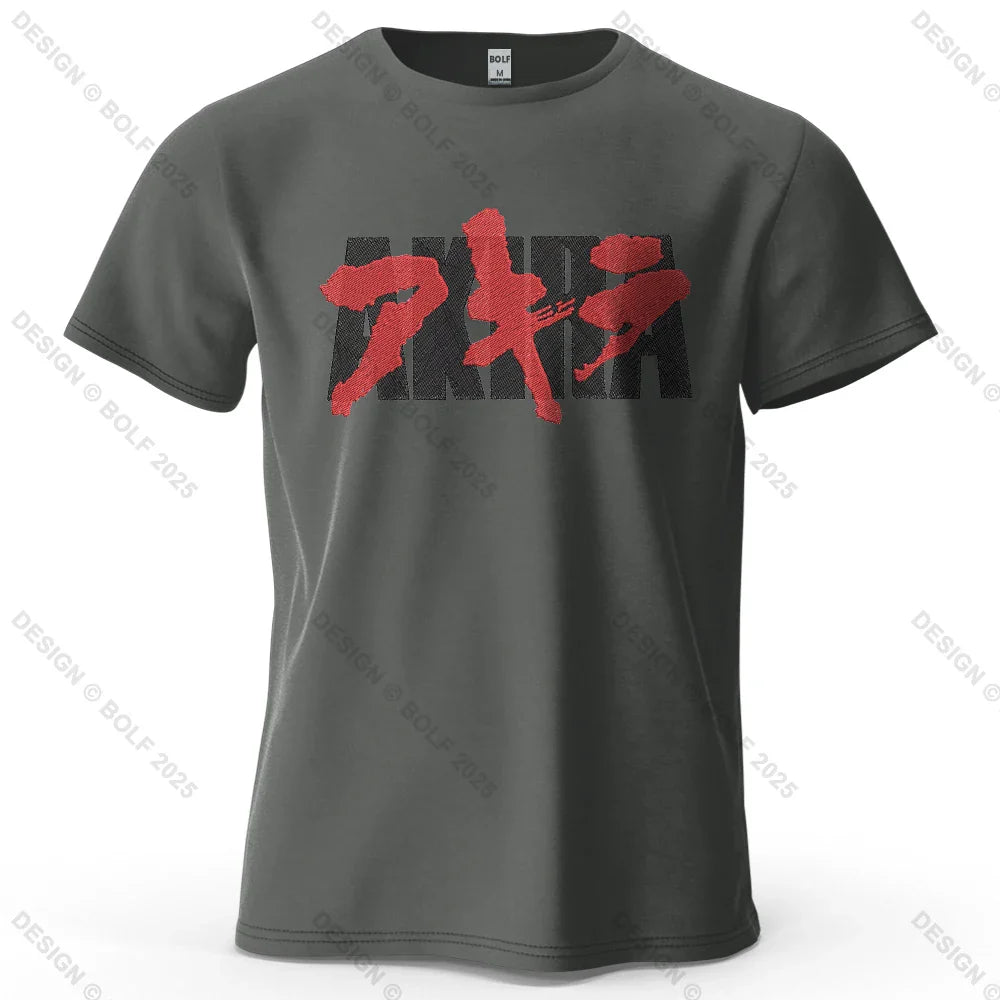 Akira Japanese Font Printed Men's T-Shirt 100% Cotton Oversized Classic Graphic Tees for Women Tops Tees Streetwear
