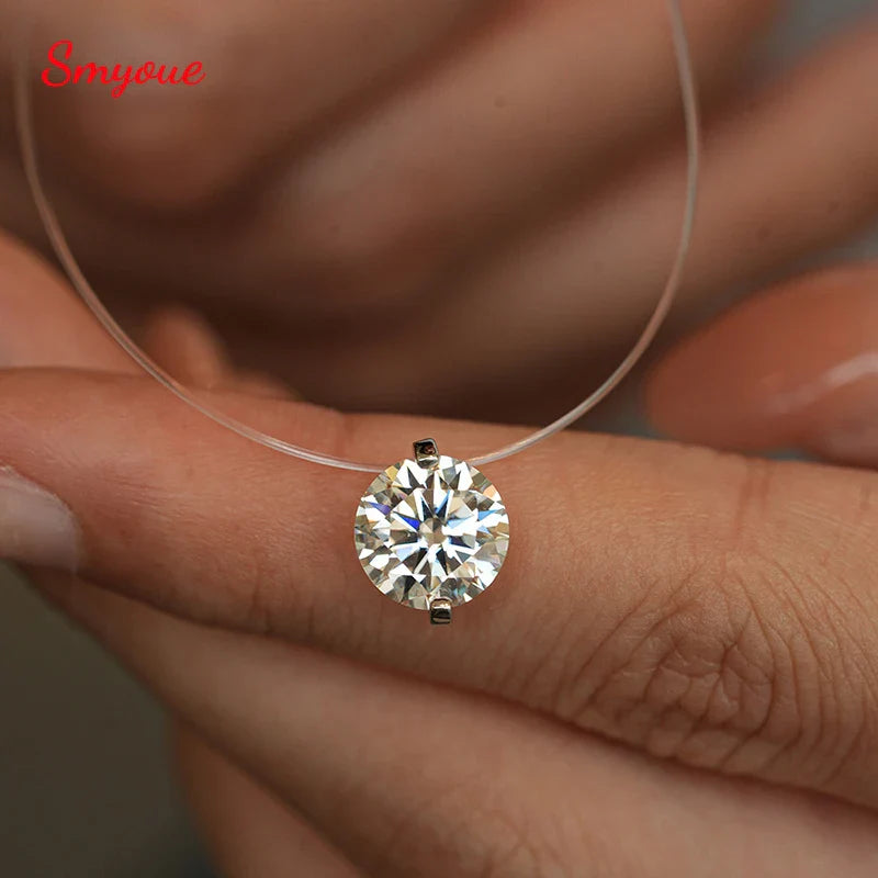 0.5-5CT Brilliant Cut Certified Moissanite Necklace for Women Sparkling Fishing Line Pendant Pure S925 Plated 18k Gold