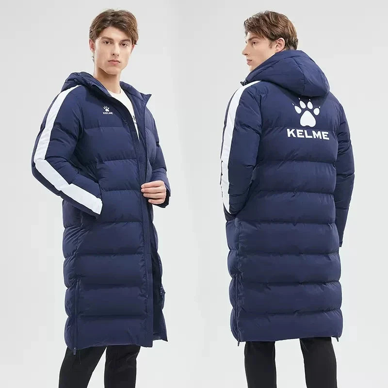Men Winter Jacket Long Sports Training Hooded Coat Outrwear Warm Silk Cotton Windproof Cotton Clothing пуховик женский