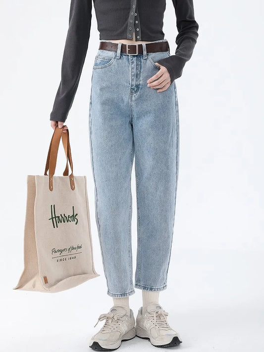 Vintage Solid Classic Harem Jeans Women Blue High Waist Ankle-length Denim Pants 2022 Jeans Streetwear