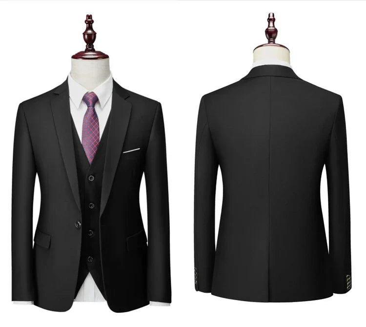 M-6XL ( Jacket + Vest + Pants ) Boutique Pure Color Mens Business Formal Suit 3Piece Set and Two-piece Set Groom Wedding Dress