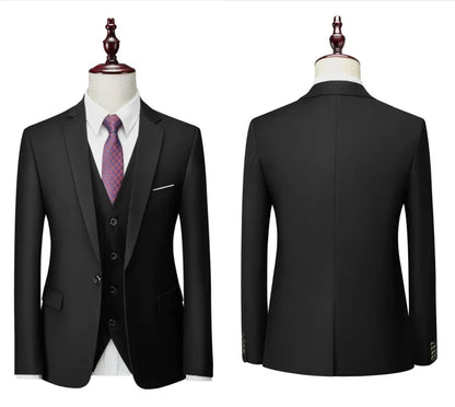 M-6XL ( Jacket + Vest + Pants ) Boutique Pure Color Mens Business Formal Suit 3Piece Set and Two-piece Set Groom Wedding Dress