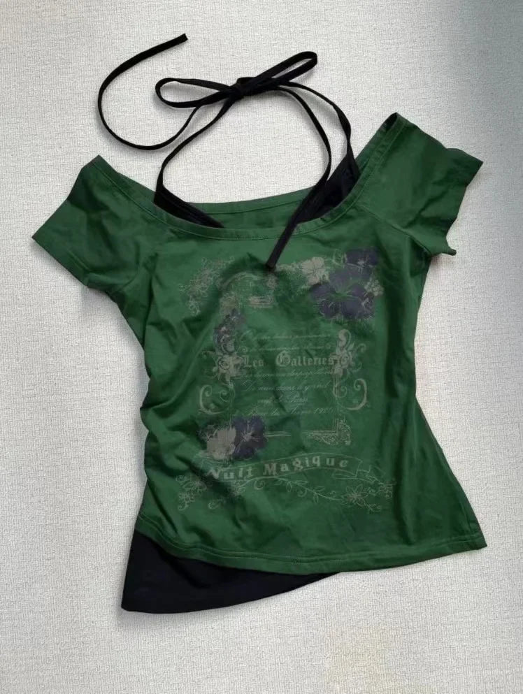 2026 Summer Y2k Vintage Graphic T Shirts Women Grunge Streetwear Hot Girl Slim Fit Tee Harajuku Fashion Casual Sweet Tops Chic