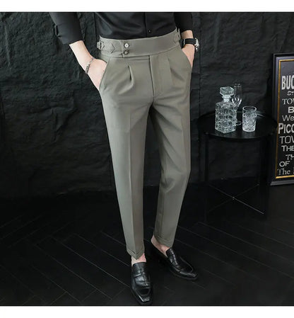 Italian Style Neapolitan High-waisted Suit Pants High Quality Fashion Men's Slim Fit Business Office Social Wedding Trousers