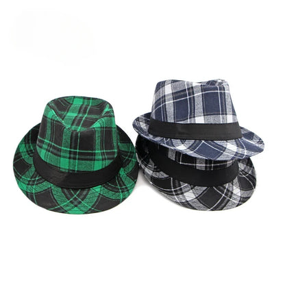 Spring/Summer Classic Versatile Checkered Top Hat Women's British Retro Jazz Fedoras for Men
