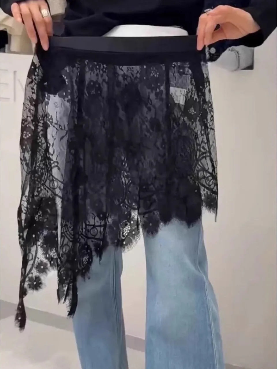 Faionable Asymmetric Lace f Skirt Women's Sli Overlap ort Skirts Summer New Arrival plus Size Korean Sle High Wa...