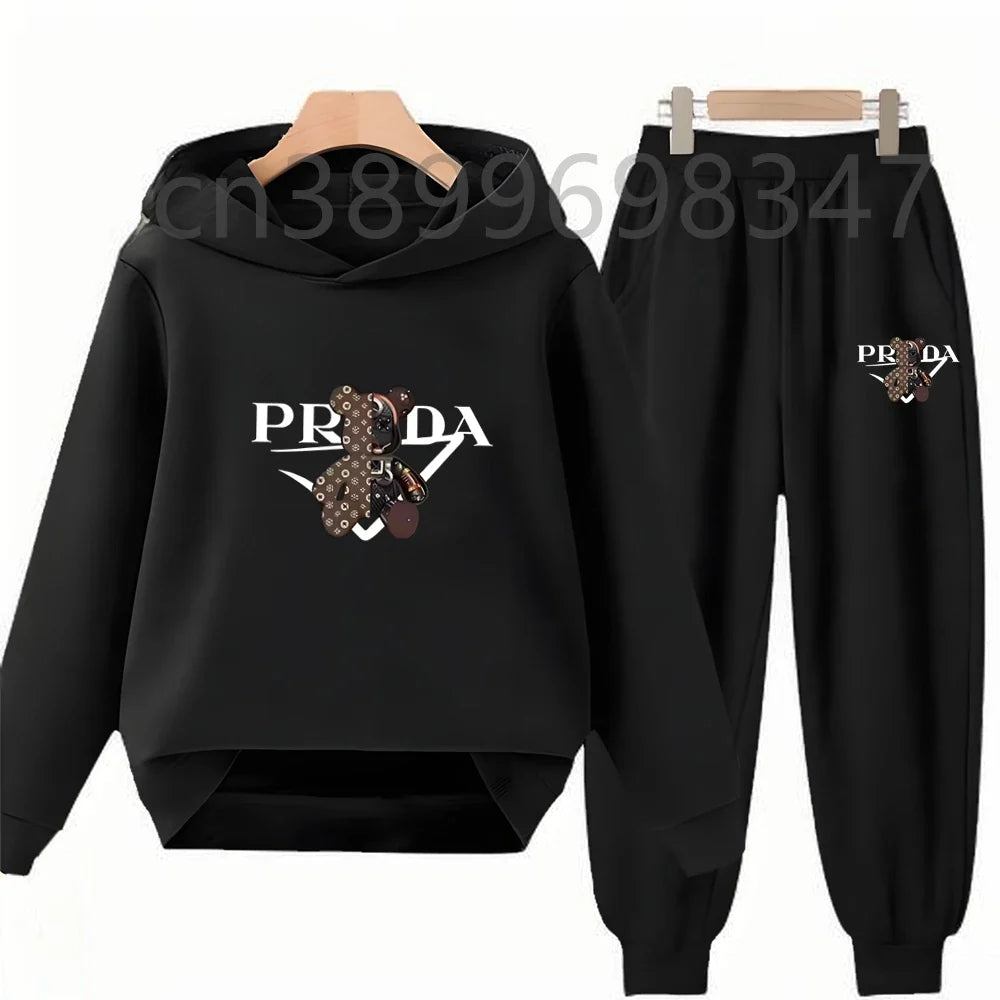 Children 3-12 Years Hoodie Long-sleeved Boys Girls Toddler Sports Coat Top+Pants Casual Sweatshirt Set Kids Little Bear Letters