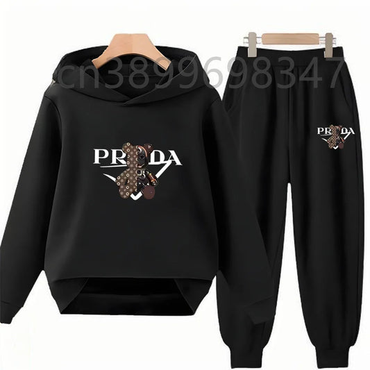Children 3-12 Years Hoodie Long-sleeved Boys Girls Toddler Sports Coat Top+Pants Casual Sweatshirt Set Kids Little Bear Letters
