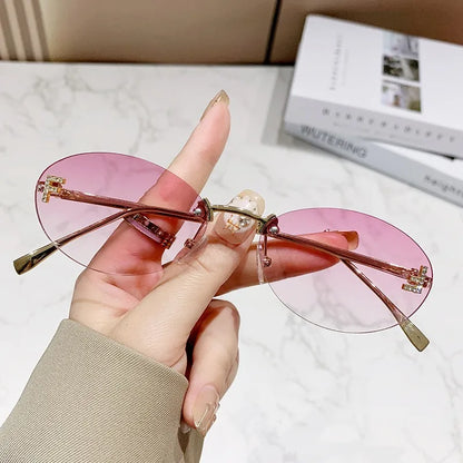 Elegant Diamond Oval Sunglasses Male Letter "F" Rimless Sunglasses  Car Sunglasses  Driving Glasses Sunglasses Women