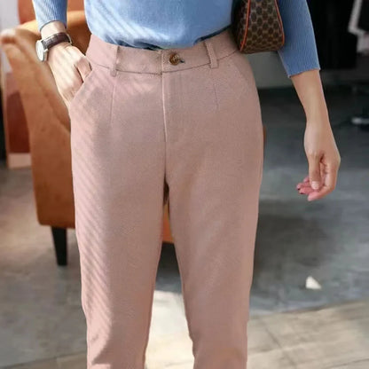 Italian Vintage Suit Pant For Men Autumn Winter Wool Herringbone Pattern Straight Trousers British Style Business Casual Pants