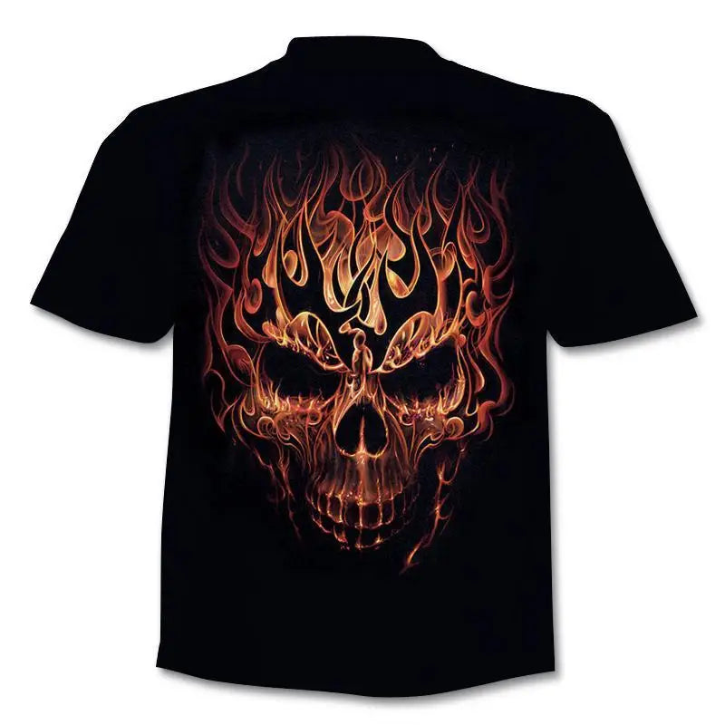 New retro street punk motorcycle men's T-shirt 3D shirt casual fashion hip-hop horror short sleeved round neck men's clothing