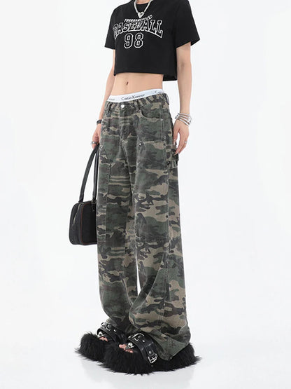 2025 Women Fashion Camouflage Jeans Loose High Waist Cargo Pants Straight Jeans Baggy Pants Casual Denim Trousers Feamle Y2k