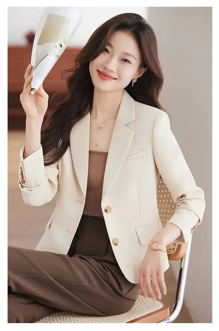 Caramel Short Suit Jacket Women's Casual High-Waisted 2025 New Spring Autumn Short Style Upper Body Fashion Polyester Fiber