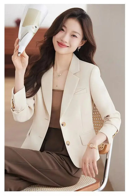 Caramel Short Suit Jacket Women's Casual High-Waisted 2025 New Spring Autumn Short Style Upper Body Fashion Polyester Fiber