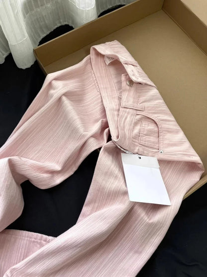 2025 Summer Thin High Waist Straight Leg Wide Leg Pants Women's Denim Jeans Floor-Length Casual Pink Trousers Long Pants Feamle
