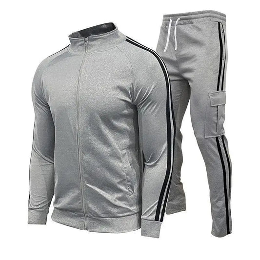 New men's cardigan stand up collar sports suit youth sportswear casual slim fit running sports two-piece set
