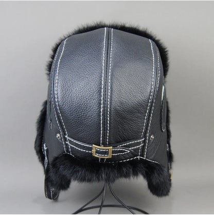 2026 Fashion Men's 100% Natural Rabbit Fur Bomber Hats Winter Russian Man Warm Real Sheepskin Leather Hat Male Real Fur Caps