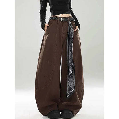 Women Brown Gothic Baggy Y2k Jeans Vintage Harajuku Gradient Jean Pants American 2000s Oversize Denim Trousers Autumn