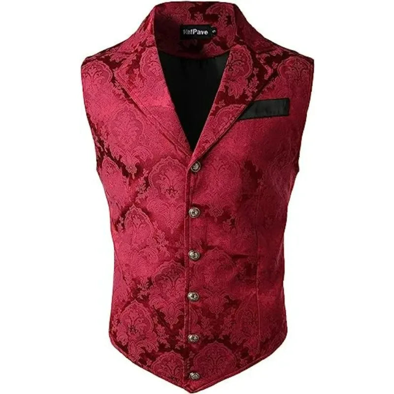 Men Suit Vests Steampunk Gothic Printed Turn Down Collar Waistcoat Male Slim Sleeveless Stage Party Casual Vests