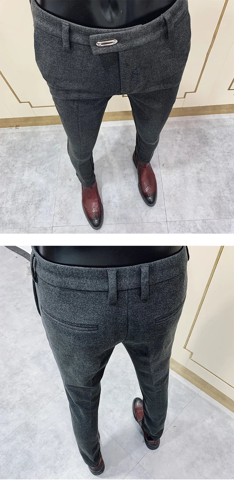 2025 Winter Men Suit Pants Woolen Thicken Keep Warm Formal Trousers Pantalones Hombre Solid Casual Slim Fit Pants Men Clothing