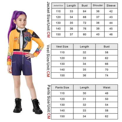 Movie Rumi Cosplay Costume for Girl Halloween Carnival Christmas Rumi Orange Jacket Vest and Shorts Three-piece Set Dress Up