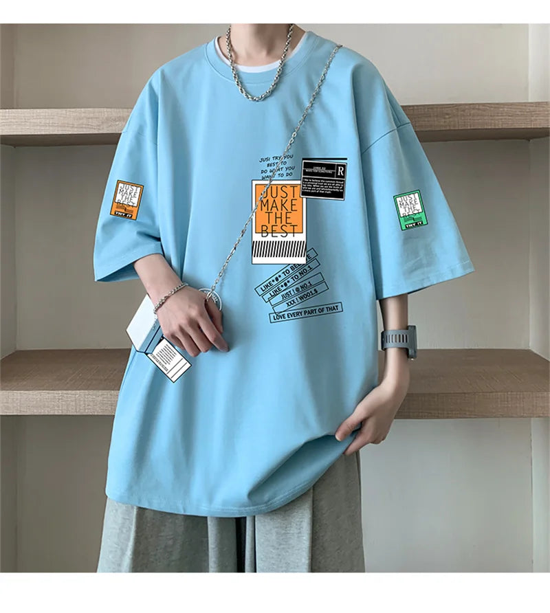Men's Cotton T-shirts White Mens Oversized T Shirt Summer Casual Wear Letter Print Tee Shirts Fashion for Men 5XL Male Clothes