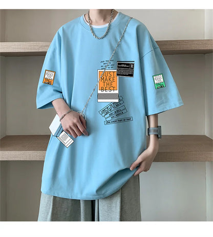 Men's Cotton T-shirts White Mens Oversized T Shirt Summer Casual Wear Letter Print Tee Shirts Fashion for Men 5XL Male Clothes