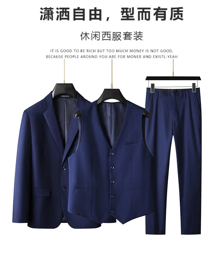 High-End Large Size Men's Three-Piece Suit Set - Business Formal Wedding Dress Coat Vest Trousers Combo for Plus Size Men