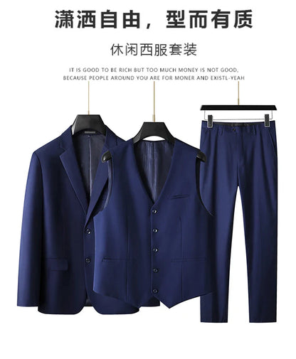 High-End Large Size Men's Three-Piece Suit Set - Business Formal Wedding Dress Coat Vest Trousers Combo for Plus Size Men