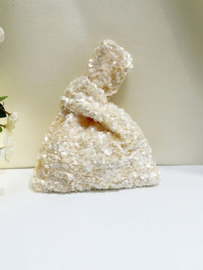 Elegant White Sequin Clutch Evening Bag for Women Mini Hobo Handbag Bridal Party Prom Dress Accessory Female Wedding Purse