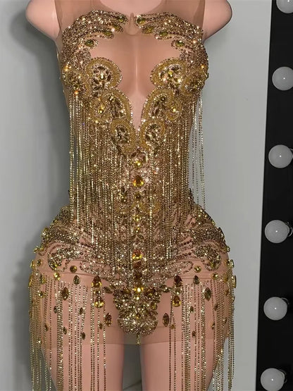 Sexy Gold Crystals Short Prom Dress Luxury For Black Girsl Diamonds Beads Tassels Homecoming Gown Birthday Dress Customized 