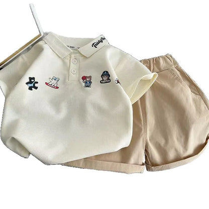 New Children Summer Fashion Baby Boy Clothes Suits Infant Cute Cartoon Bear Polo T Shirt Shorts 2pcs/Set Toddler Casual Costume